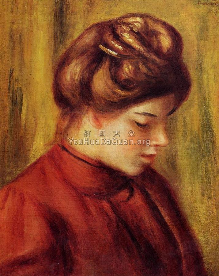 Profile of a Woman in a Red Blouse - 皮埃尔·奥古斯特·雷诺阿